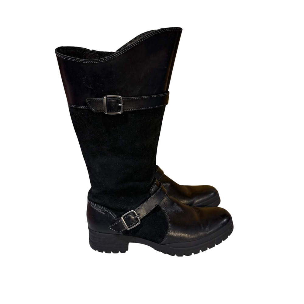 Merrell Womens Tall Black Leather Suede Buckle Boots Size 11 Horse Equestrian